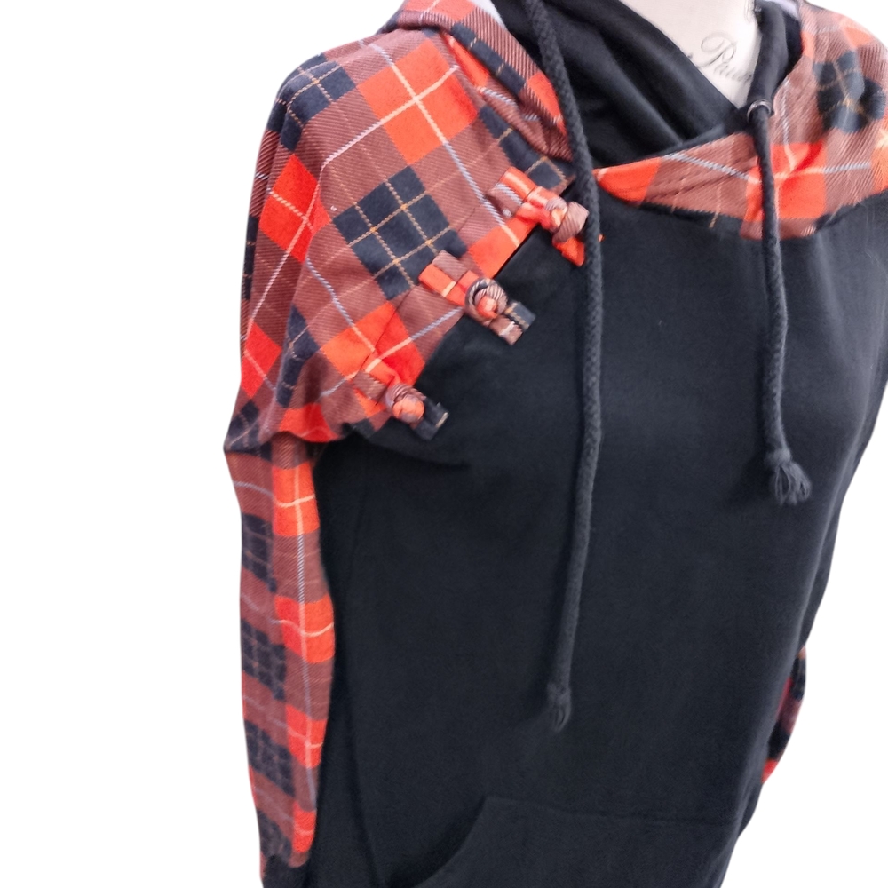 Rogue Black Hoodie with Red Plaid Accents